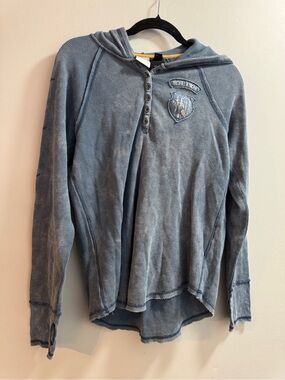 Harley Davidson Blue Hooded Henley Pullover